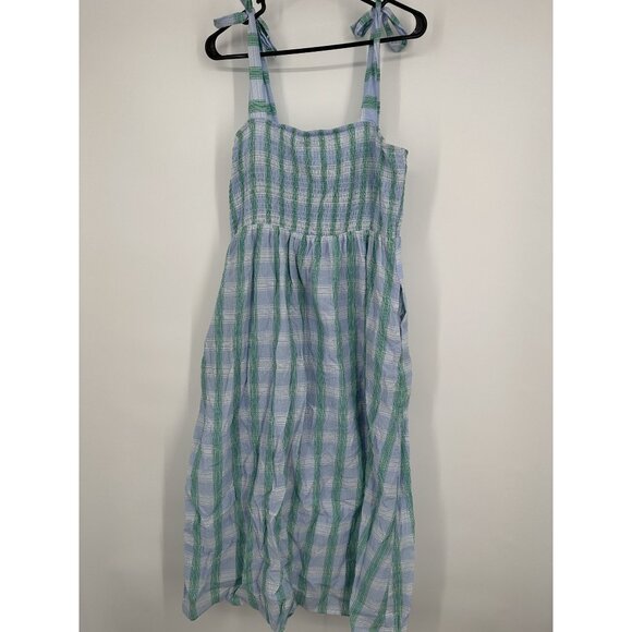 THML TEA PARTY MIDI DRESS Size Large‎ Blue and white checkered smocked top - Picture 1 of 5